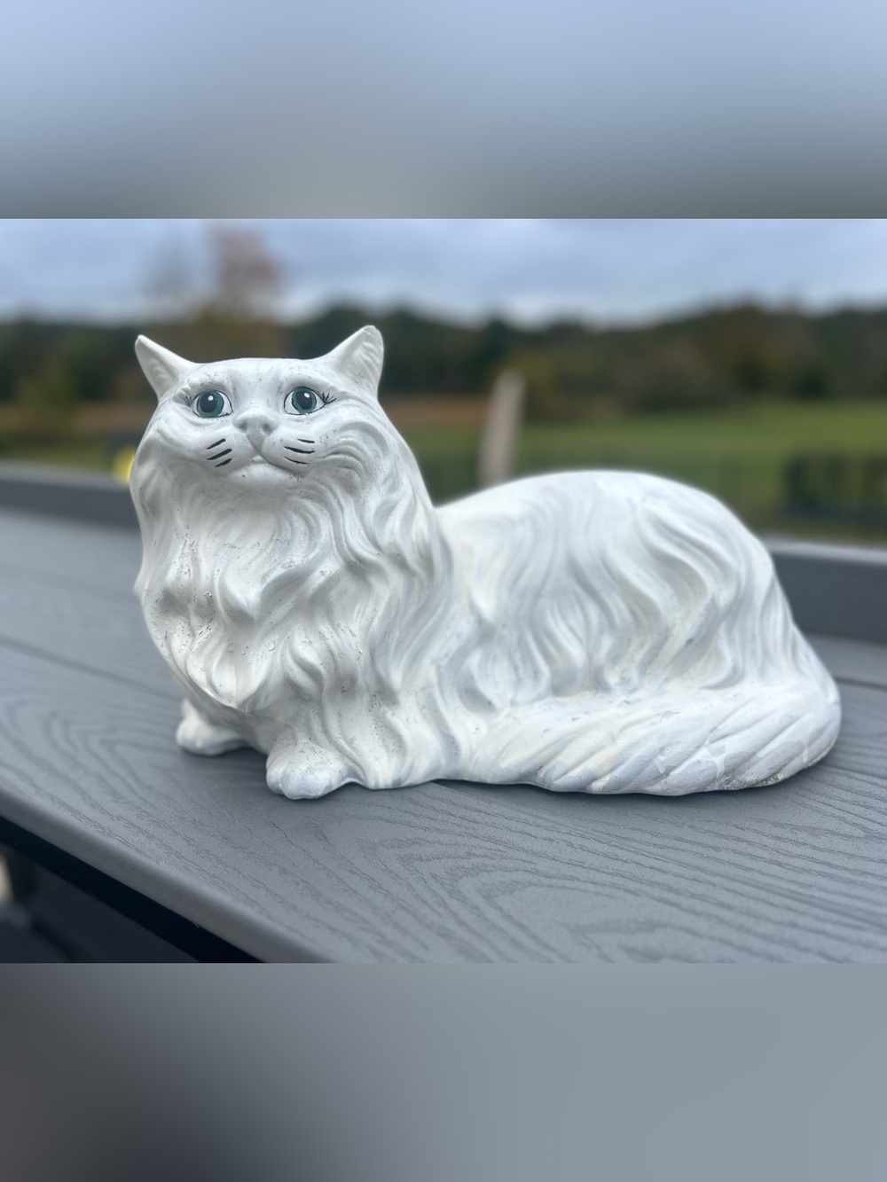 RARE Vintage White Persian cat kitten real size Ceramic Statue